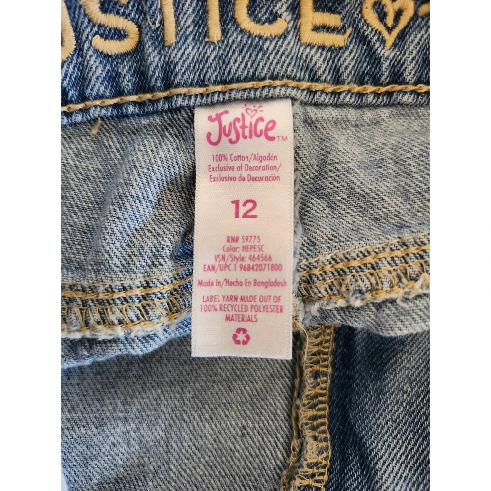 Justice Girls Size 12 Wide‎ Leg Jeans Light Wash Heart Peace Sign Print Cotton